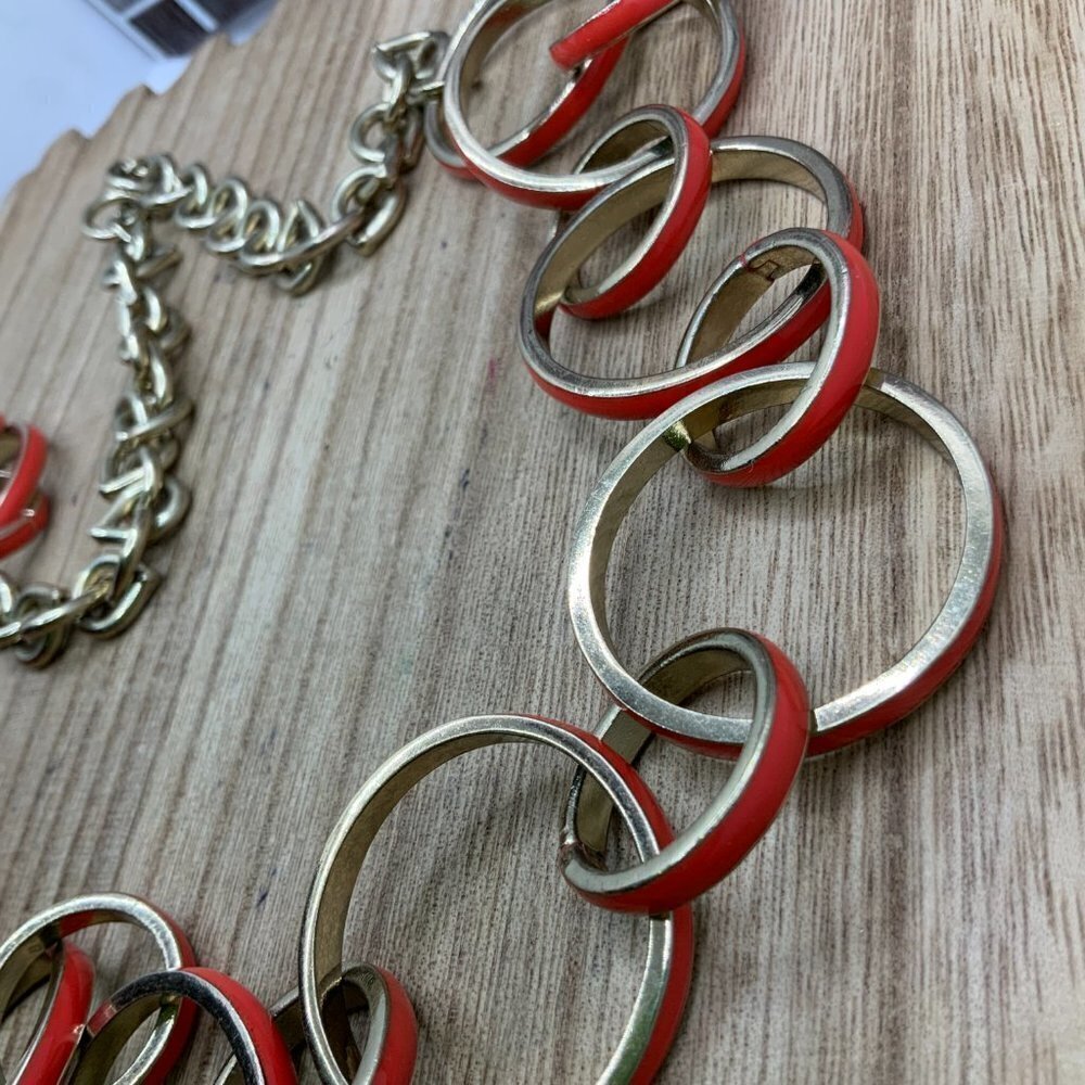 Talbots Large Enamel Red Rings Gold Tone Necklace